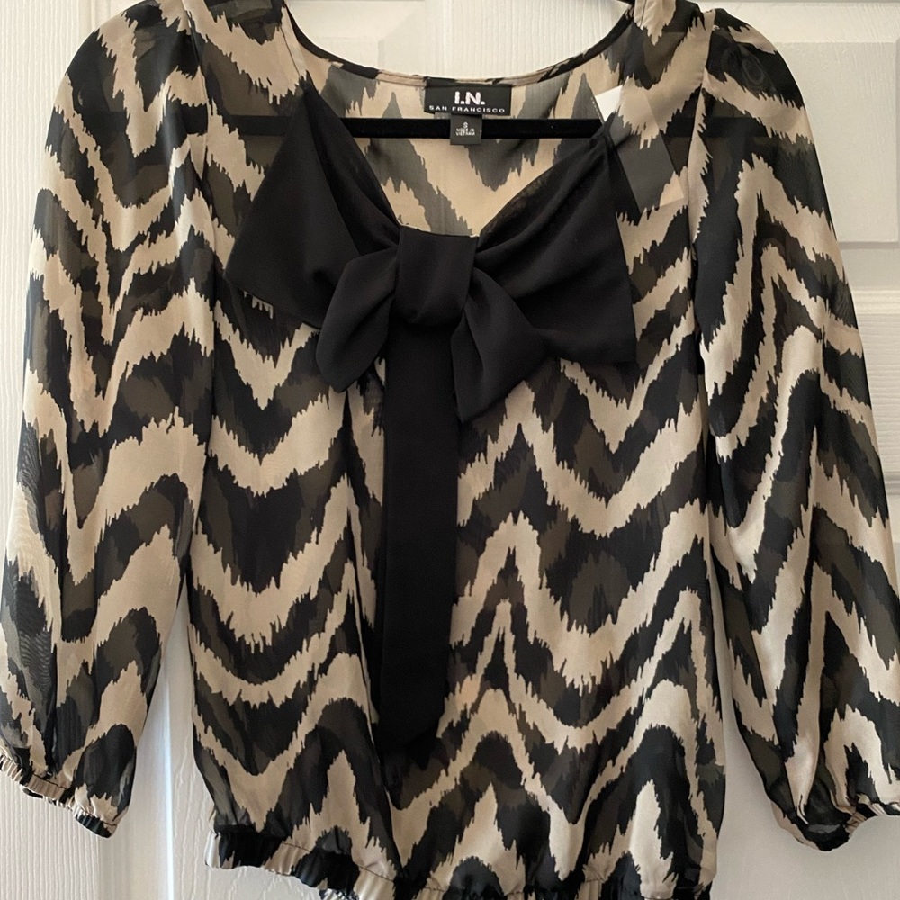 I.N San Francisco Brown Zebra Bow Shirt